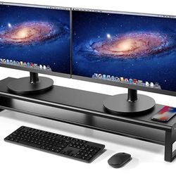 VAYDEER 2 Tiers Dual Monitor Stand Aluminum Monitor Riser with Wireless Charging and 4 USB 3.0 Hub Ports Metal Strong&Sturdy for PC Monitor Laptop Com