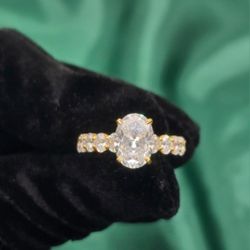 VVS D MOISSANITE RING OVAL CUT YELLOW GOLD STONE