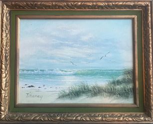 Florida highway man oil painting with frame 1950s signed 16”x20”