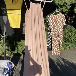 Maxi Tan Chiffon Dress With Gold Collar