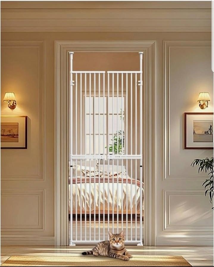 75"-96" Height Extra Tall Cat Gate No Drilling Double Pet Door for Doorways