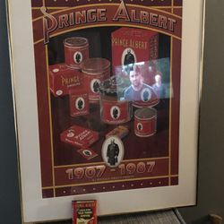 RJ Reynolds Tobaccoville Company 1907 through 1987 Prince Albert poster with Prince Albert special offer old-timers knifes tobacco￼