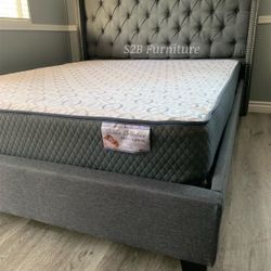 Queen Grey Tufted W Ortho Mattress 