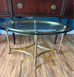 Vintage Brass Coffee Table with Thick Glass Top