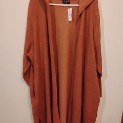 Lane Bryant NWT Hooded Open Front Cardigan Duster Plus Size 26/28 Rust Orange Knit