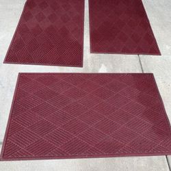 Three 3 By5 Ft Door Mats, Heavy Rubber Backing InBurgundy, Has Raised Design To Trap Dirt, Commercial Grade, Will Stay In Place, Beveled Edges 