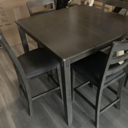 Charcoal Grey Modern Kitchen Bar Height Table W/ 4 Chairs