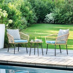 3pc New Style Beige Wicker Patio Furniture set New