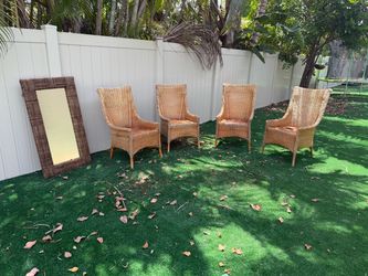 Vintage Rattan High-Back Armchairs - Set of 4