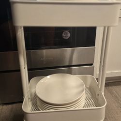 Ikea Raskog Utility cart White With Plates 13 3/4x17 3/4x30 3/4 203.829.32