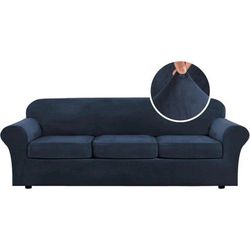  3 Cushion Sofa Couch Covers Navy Blue, Modern Velvet Sofa Cover, Protector