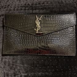 Yves Saint Laurent Black Leather Crocodile Pattern Clutch