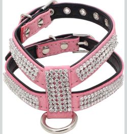 Dogs Kingdom Full Rhinestone Crystal Pet Dog Harness Leash Set