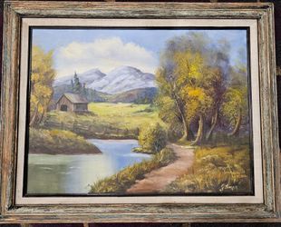 Beautiful Vintage Landscape Painting, Signed by artist Gilman 23x29