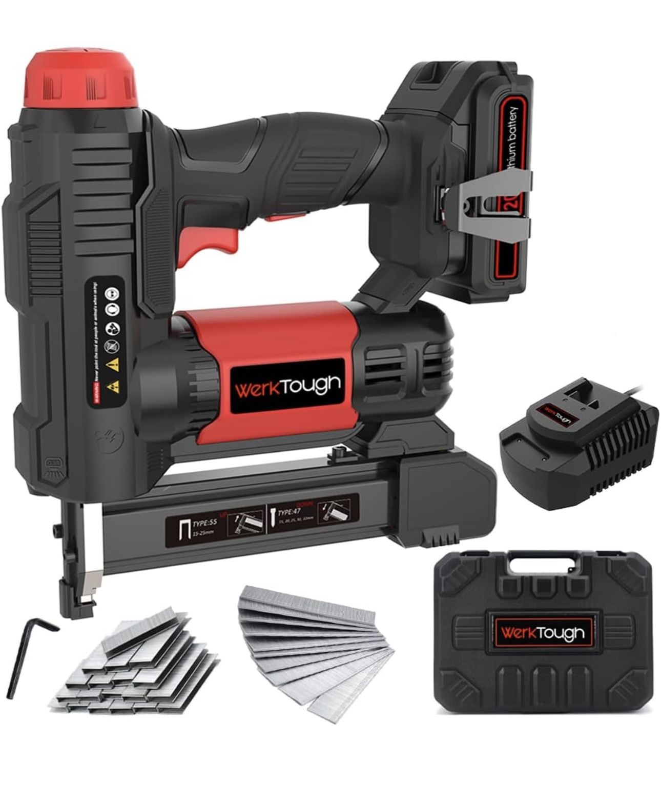 20v Cordless Staple Gun Brad Nailer 2 in 1 Aluminum Metal magzine 1 Hour Fast Charger