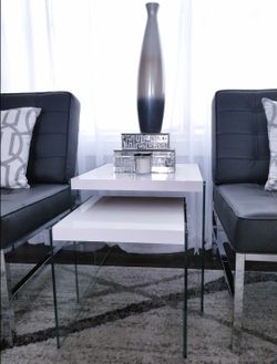 Nesting glossy white / glass end tables