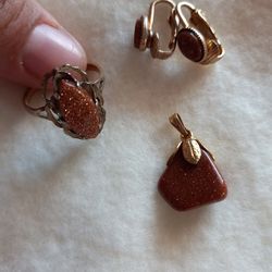 NATURAL STONE  ""SET  RIN EARRING  AND PENDANT ""