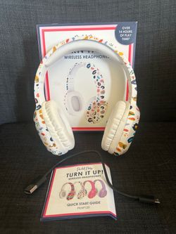 Kids Packed Party White Wireless Over-Ear Headphones with Multicolor Confetti Pattern