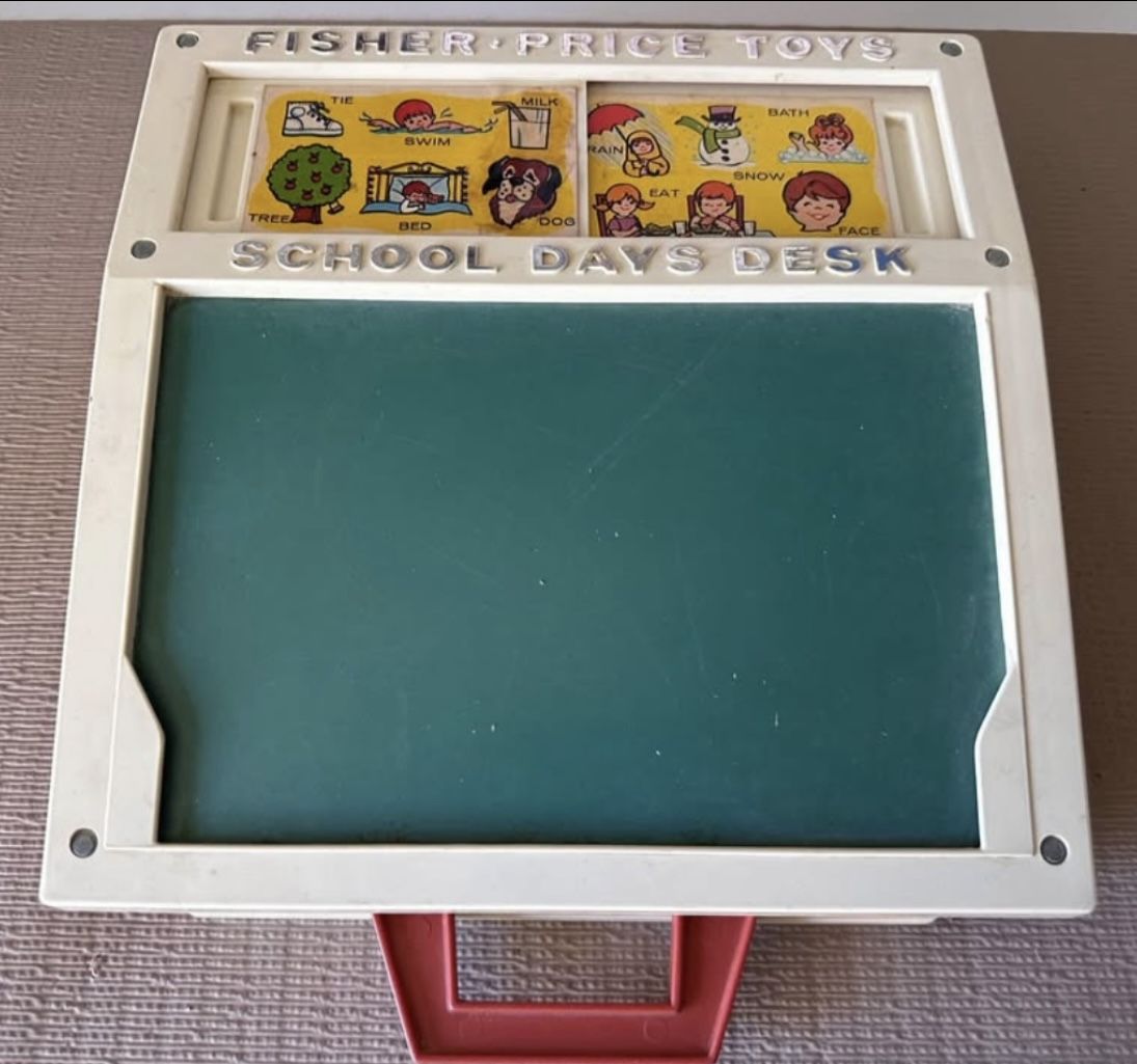 Vintage Fisher Price School Days Desk 1972 Chalkboard Learning Toy for Children