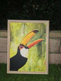 Vibrant Toco Toucan Framed Canvas Painting (Signed "R. Buckner")
