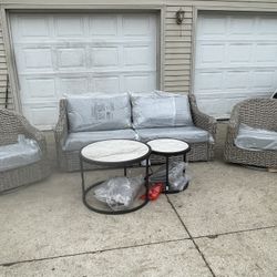 Outdoor patio furniture set all weather wicker sofa couch w 2 swivel glider chairs , tables & covers