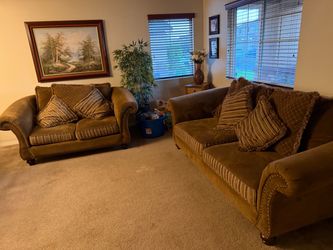 Brown Velvet Sofa and Loveseat Set