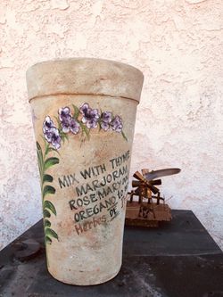 Hand-Painted Terracotta Herb Planter Pot
