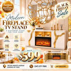 💛 GLEAMING GOLD FIREPLACE TV STAND — ONLY $599! 💛