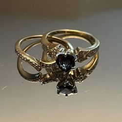 Vintage 18k Yellow Gold Sapphire And Diamond Wedding Ring Set