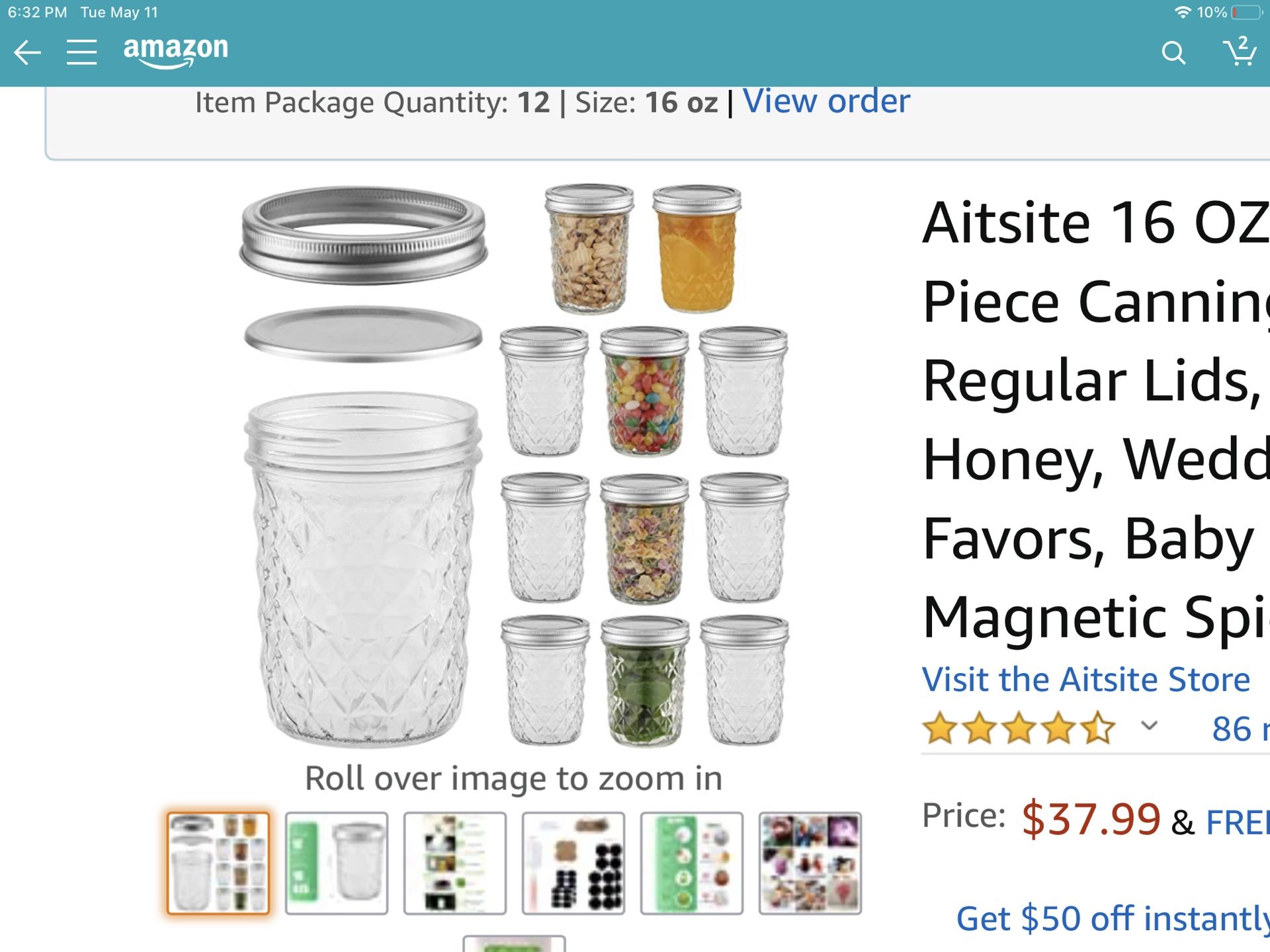 Aitsite 16 OZ Mason Jars, 12 Piece Canning Jar Set With Regular Lids, Ideal for Jelly, Jam, Honey, Wedding Favors, Shower Favors, Baby Foods, DIY Magn