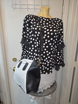 Polka Dot Blouse & CRISTIAN SIRIANO PURSE