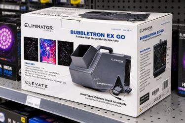 Portable Bubble Machine Battery Powered Eliminator Lighting Bubbletron EX GO with Wireless Remote