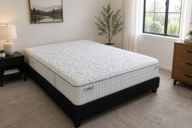 Queen Mattress by Hybrid Infinity Cool and Bed Frame (Pickup August 1-3)