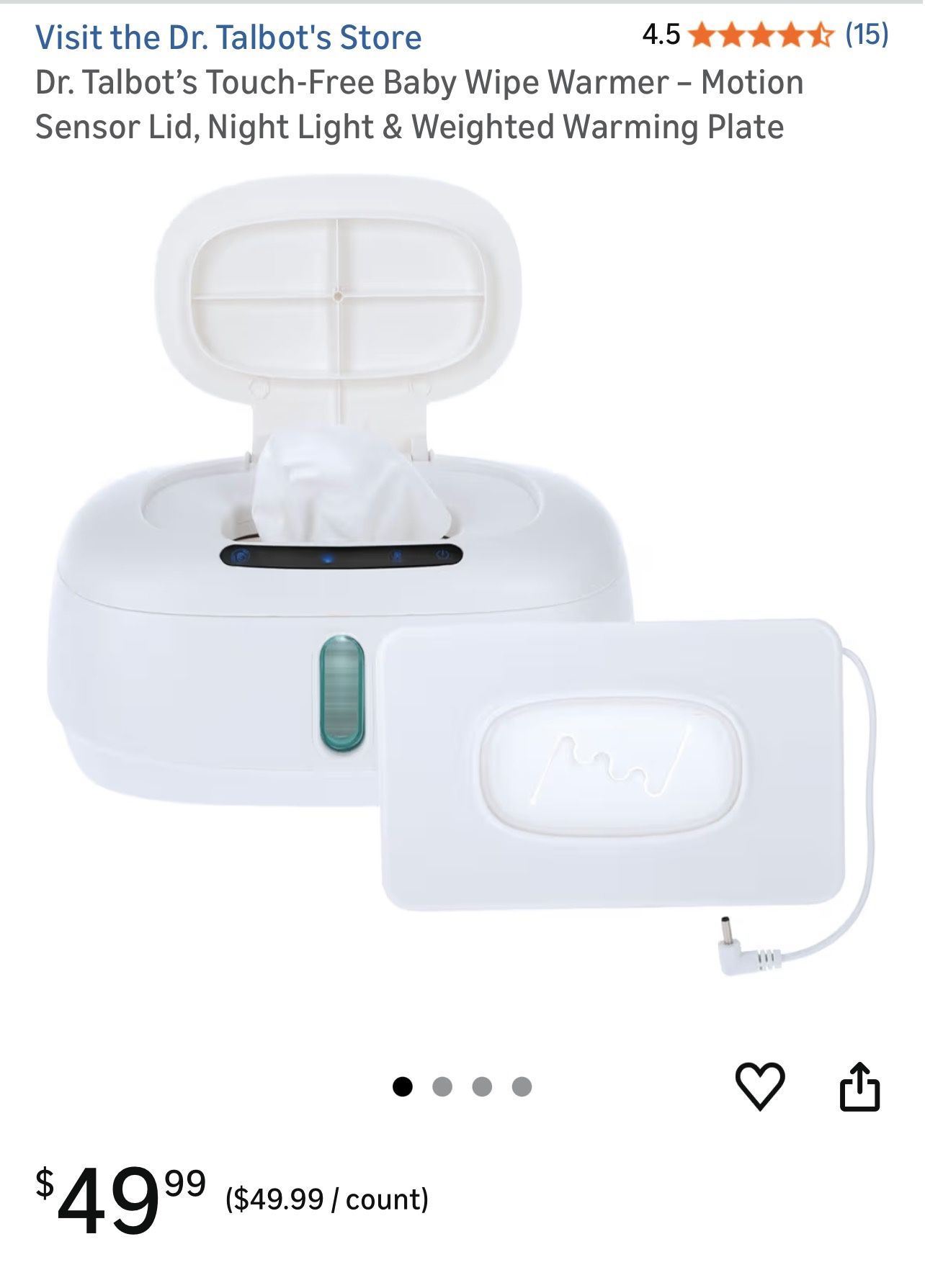 Dr. Talbot’s Touch-Free Baby Wipe Warmer – Motion Sensor Lid, Night Light & Weighted Warming Plate