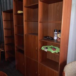 4 separate Danish TEAK adjustable SHELVES with doors And More
