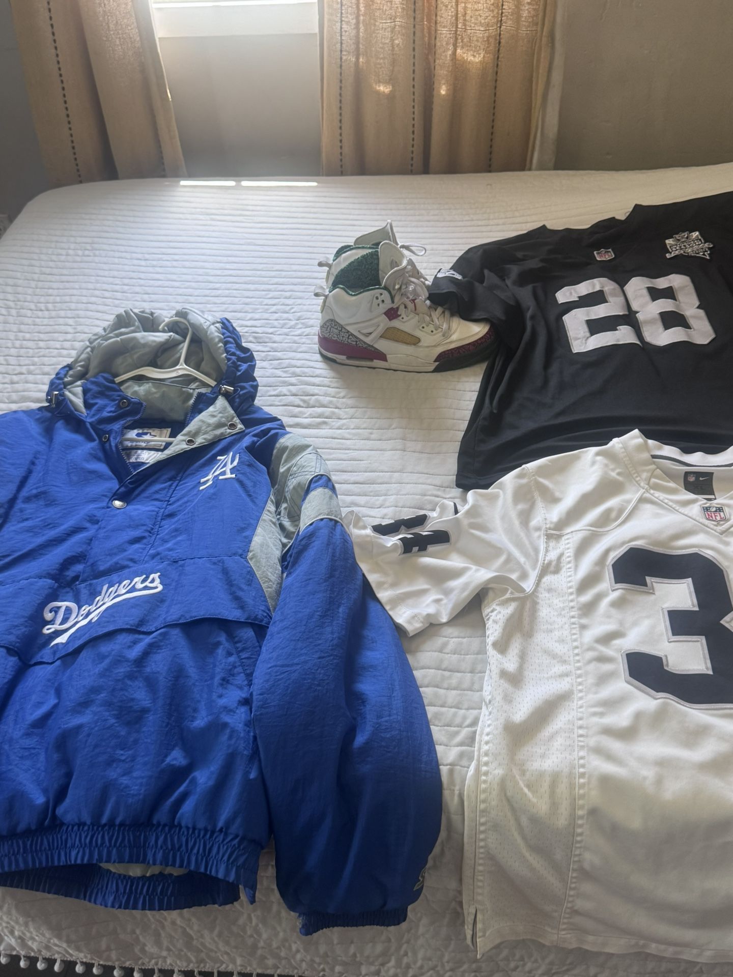 2 Jersey Raiders And Doggers Jacket And Jordan Schoes