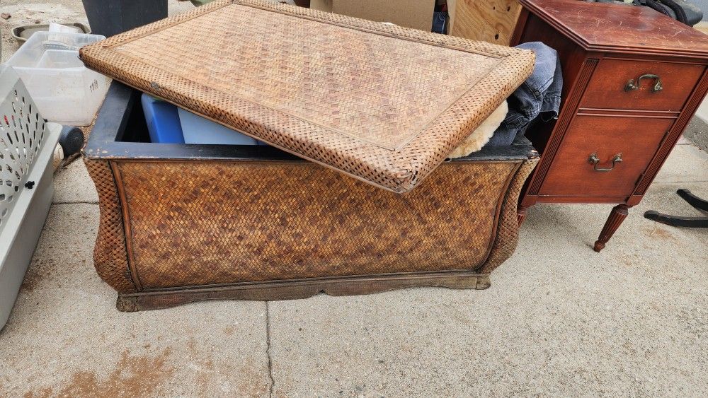 Wicker And Wood Blanket Storage