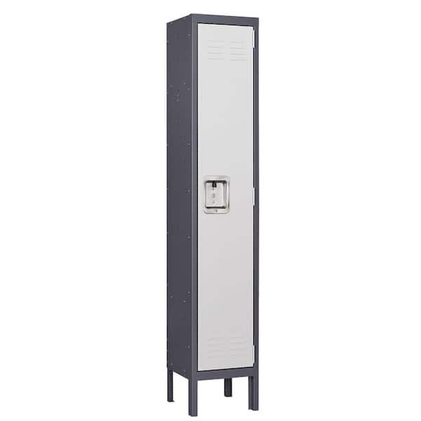 L177 $60 Metal Locker Single Tier 1 Door Tall Locker 12 in. D x 12 in. W x 66 in. H in Grey White Lockers Cabinet for Home This standard