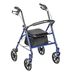 Drive Medical Four Wheel Rollator Rolling Walker with Fold Up Removable Back Support, Blue
