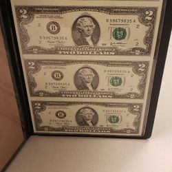 Sheet Of 4 Uncut $2.00 Dollar Bills