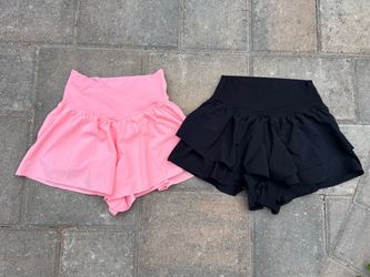 LOT (2) OFFLINE by Aerie Real Me Crossover & Ruffle Skorts Pink Black - Size S