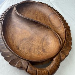 Vintage Wooden Hand Carved Bowl Trinket Dish Serving Dish Paisley Design Mango Wood MCM
