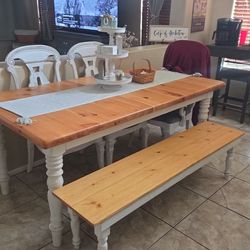 Farmhouse Kitchen Table 4 Chairs And A Bench
