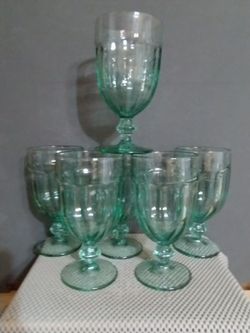 Set of 6 Libbey Duratuff Gibraltar Spanish Green  Glass Water Goblets