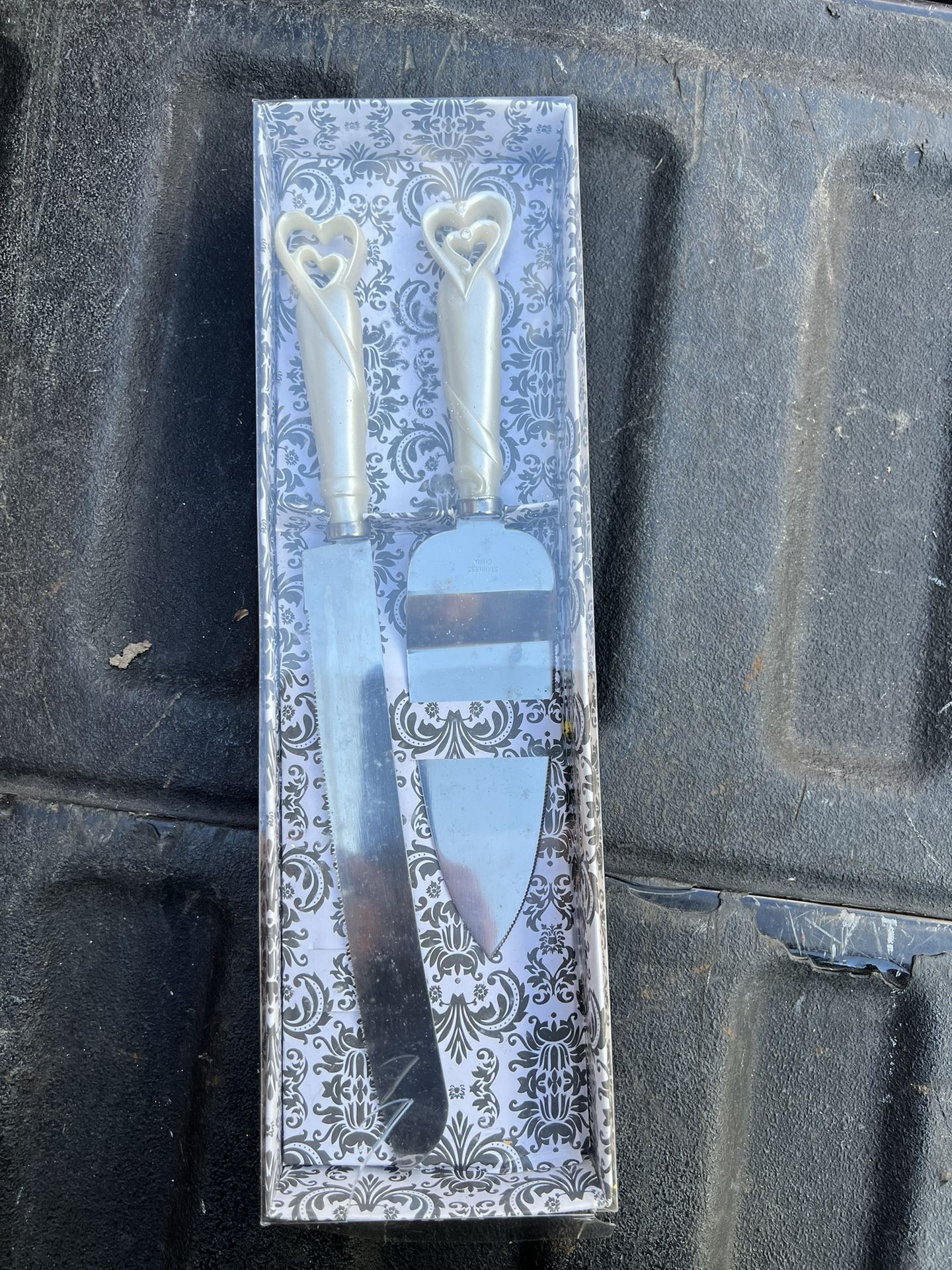 2 pc Cake Knife Server Stainless Steel Set Faux Crystal Handle Wedding Party