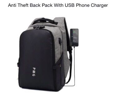 Anti-Theft Travel Laptop Backpack With USB Phone Charging And Security Lock Codes( Gray/Black)