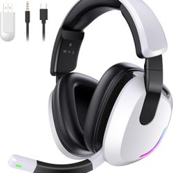 Brandnew Wireless Gaming Headset for PS5 PS4 PC Switch Mac - RGB Over-Ear Headphones with Noise Cancelling Mic, 60H Playtime, 7.1 Surround Sound, Blue