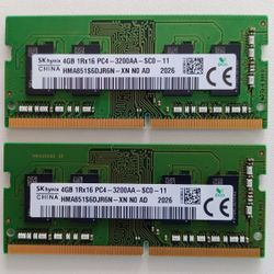 8 GB RAM ( 2 X 4GB) NOTEBOOK DDR4  3200 SODIMMI