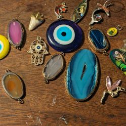 15 Charms,  AGATE, SHELL, MARBLE,  STONE ETC