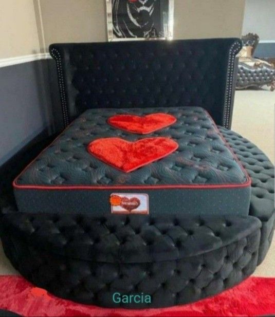 Brand New | Black,Blue,Gray Circle Queen/King Bed with Storage on Sides 👉Furniture of America